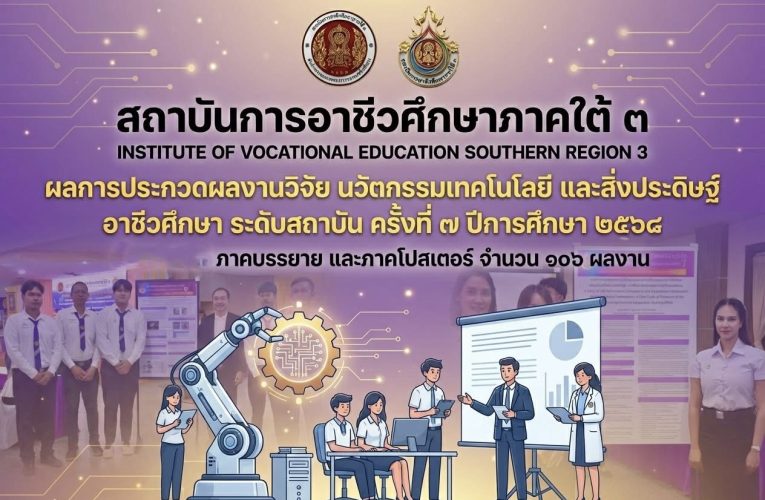 ประกาศ ผลการประกวดผลงานวิจัย นวัตกรรมเทคโนโลยี และสิ่งประดิษฐ์ อาชีวศึกษา ระดับสถาบัน ครั้งที่ 7 ปีการศึกษา 2568