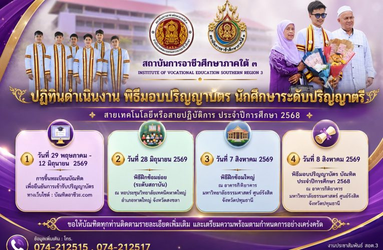 กำหนดการพิธีมอบปริญญาบัตร ประจำปีการศึกษา 2568