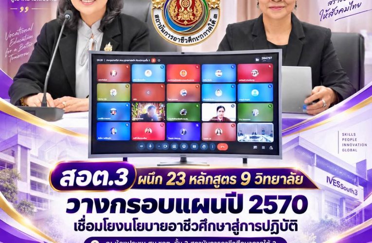 สอต.3 ประชุม 23 หลักสูตร 9 วิทยาลัย วางกรอบแผนปฏิบัติราชการ ปี 2570 เชื่อมโยงนโยบายอาชีวศึกษาสู่การปฏิบัติ